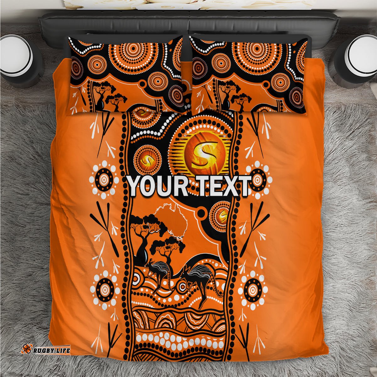 Custom Perth Scorchers Cricket Bedding Set Happy Australia Day Aboriginal Art