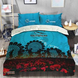Cronulla-Sutherland Sharks Bedding Set Aboriginal Rugby Anzac Day Poppy With Soldiers- NRL