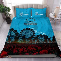 Cronulla-Sutherland Sharks Bedding Set Aboriginal Rugby Anzac Day Poppy With Soldiers- NRL