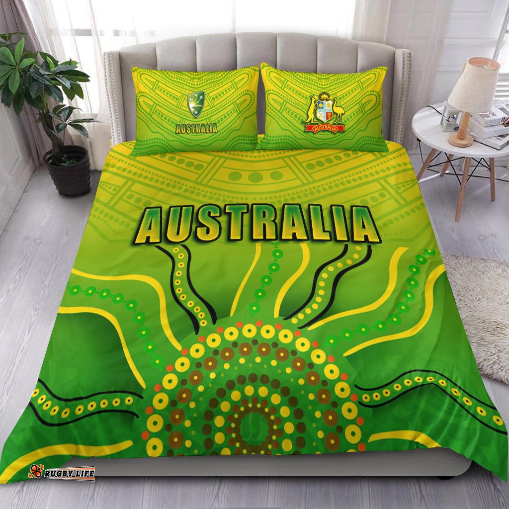 Custom Personalised Cricket Australia Indigenous Aboriginal Bedding Set Boomerang Dot Painting Style