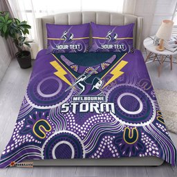 Custom Personalised Melbourne Storm Rugby Bedding Set Indigenous Boomerang Gradient Style