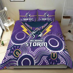Custom Personalised Melbourne Storm Rugby Bedding Set Indigenous Boomerang Gradient Style