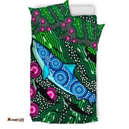 Australia Indigenous Bedding Set - Aboriginal inspired Sharks background of dreaming art
