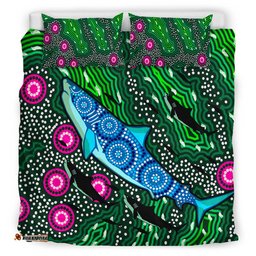 Australia Indigenous Bedding Set - Aboriginal inspired Sharks background of dreaming art