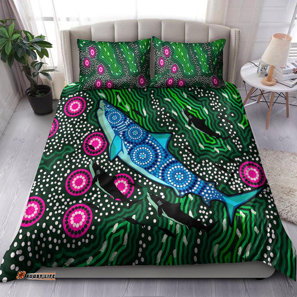 Australia Indigenous Bedding Set - Aboriginal inspired Sharks background of dreaming art