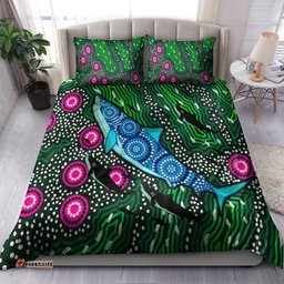 Australia Indigenous Bedding Set - Aboriginal inspired Sharks background of dreaming art