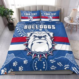 Custom Personalised Bulldogs Football Bedding Set Scraggers 1877 Aboriginal Dot Painting Newest Version