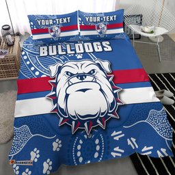 Custom Personalised Bulldogs Football Bedding Set Scraggers 1877 Aboriginal Dot Painting Newest Version