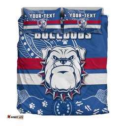 Custom Personalised Bulldogs Football Bedding Set Scraggers 1877 Aboriginal Dot Painting Newest Version