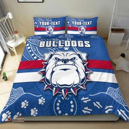 Custom Personalised Bulldogs Football Bedding Set Scraggers 1877 Aboriginal Dot Painting Newest Version