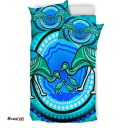 Australia Indigenous Bedding Set - Emu And Chicks Aboriginal Inspired Dot Painting