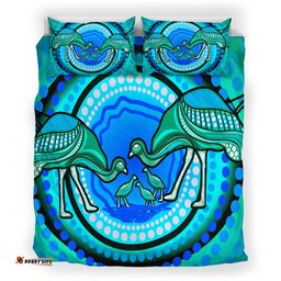 Australia Indigenous Bedding Set - Emu And Chicks Aboriginal Inspired Dot Painting