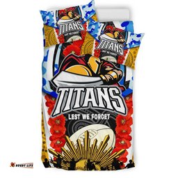 Titans Rugby Anzac Aboriginal Bedding Set - Titans with Poppy Watercolor Flower Bedding Set