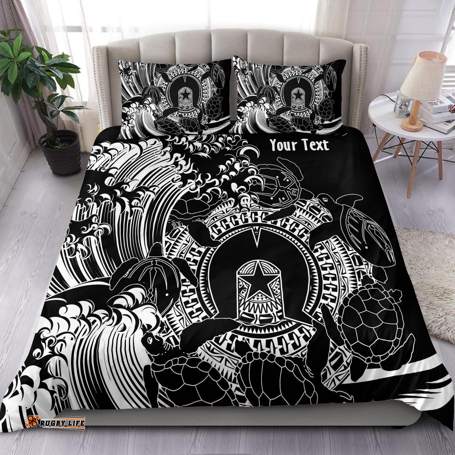 Custom Aboriginal Bedding Set, Torres Strait Islands in Wave Black