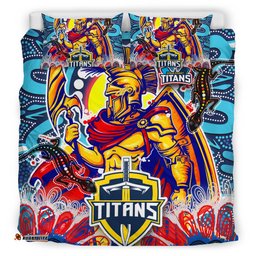 Titans Aboriginal Custom Rugby Bedding Set - The Indigenous Titans Warriors With Aboriginal Lizard And Sun RLT13