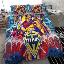 Titans Aboriginal Custom Rugby Bedding Set - The Indigenous Titans Warriors With Aboriginal Lizard And Sun RLT13
