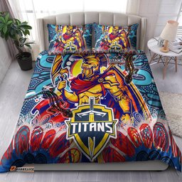 Titans Aboriginal Custom Rugby Bedding Set - The Indigenous Titans Warriors With Aboriginal Lizard And Sun RLT13