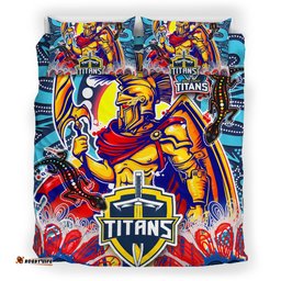 Titans Aboriginal Custom Rugby Bedding Set - The Indigenous Titans Warriors With Aboriginal Lizard And Sun RLT13