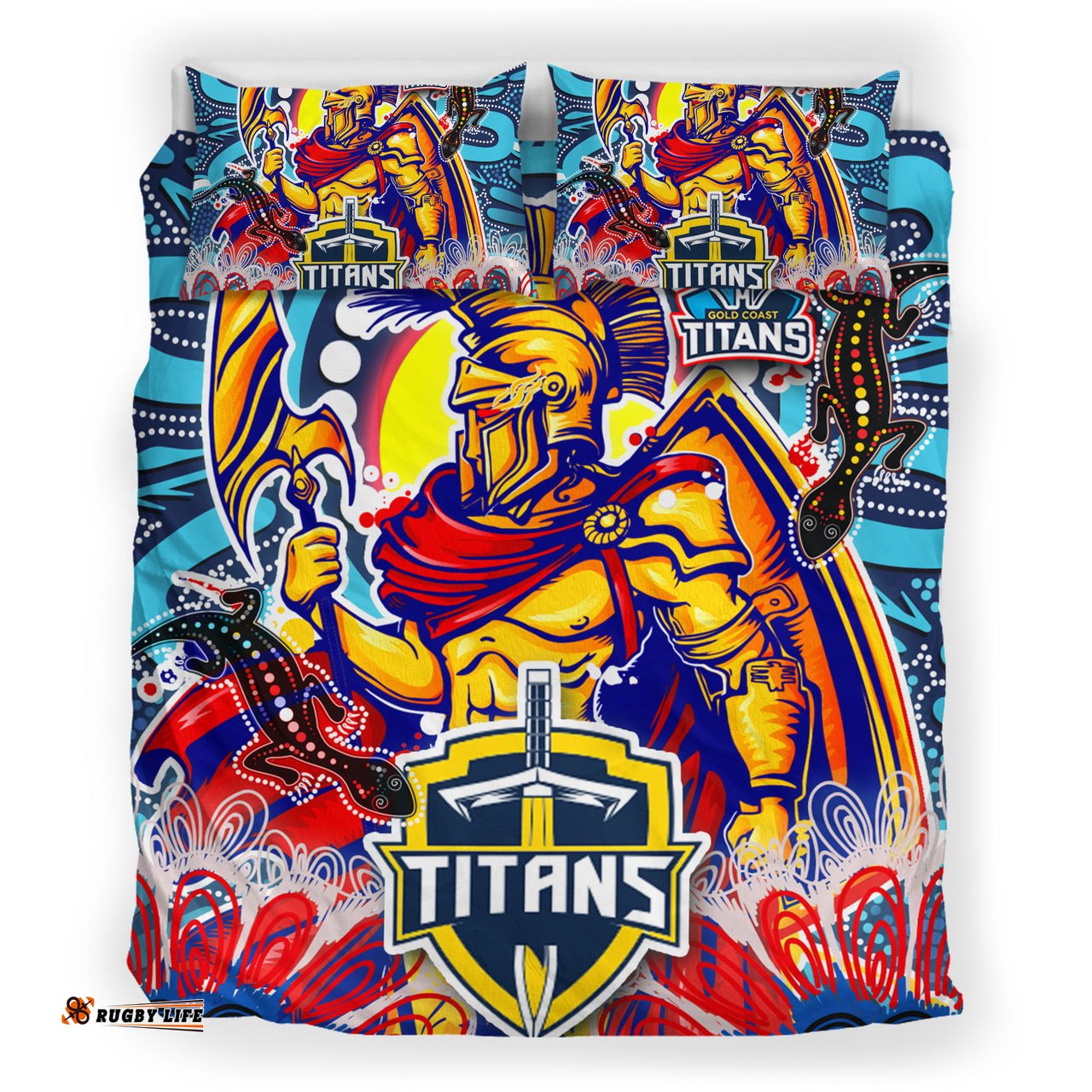 Titans Aboriginal Custom Rugby Bedding Set - The Indigenous Titans Warriors With Aboriginal Lizard And Sun RLT13