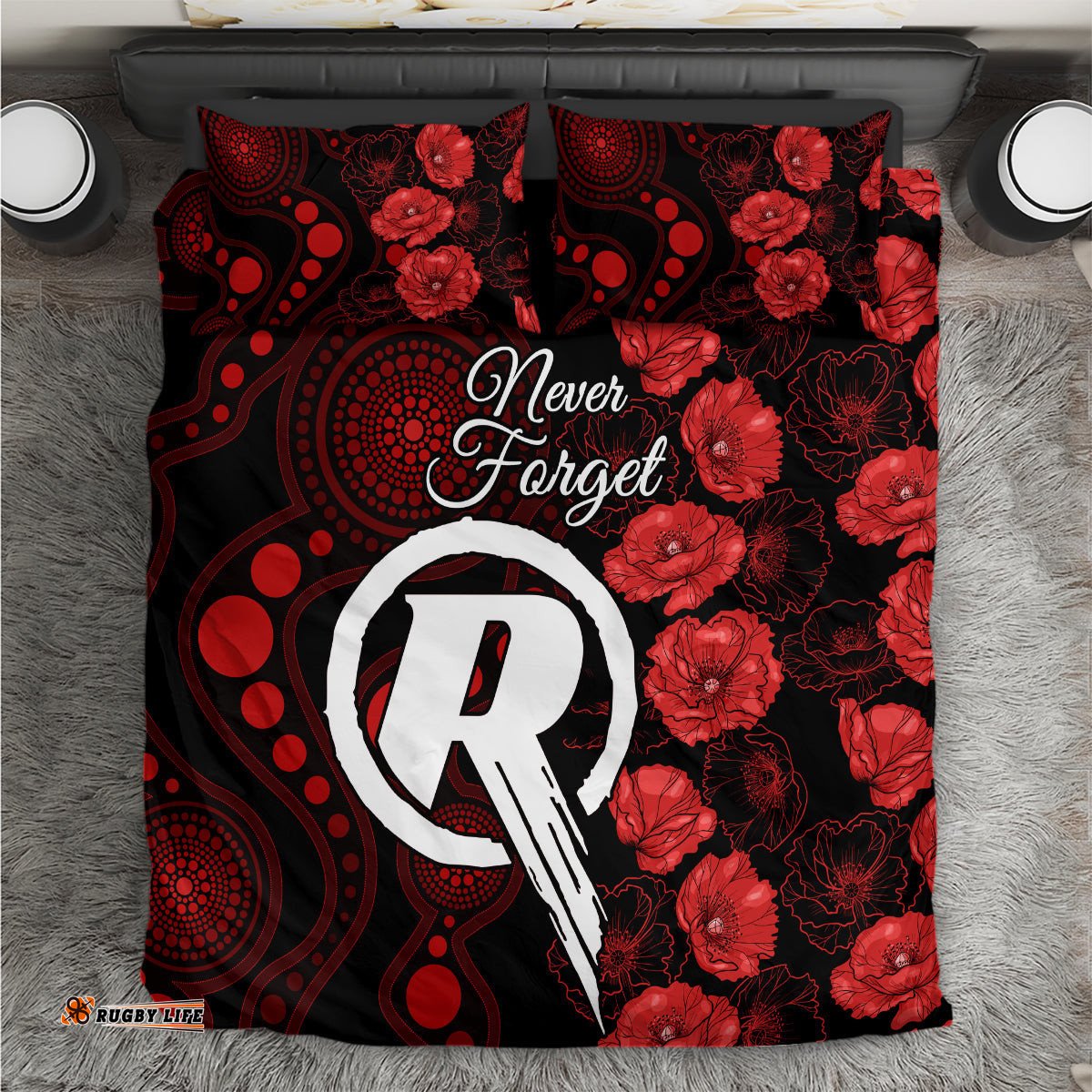 Renegades Cricket Never Forget Custom Bedding Set ANZAC Day with Poppy Aboriginal