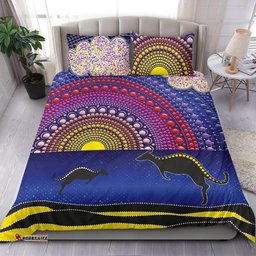 Aboriginal Bedding Set - Sunset Over The Sea And Kangaroo Dot Painting