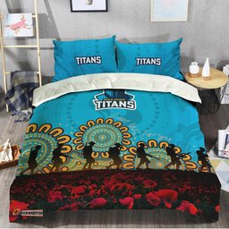 Gold Coast Titans Bedding Set Aboriginal Rugby Anzac Day Poppy With Soldiers- NRL
