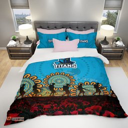 Gold Coast Titans Bedding Set Aboriginal Rugby Anzac Day Poppy With Soldiers- NRL