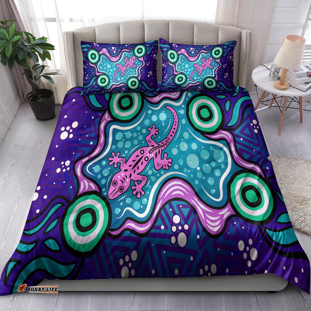 Australia Indigenous Bedding Set - Aboriginal Inspired style of background with lizard