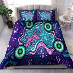 Australia Indigenous Bedding Set - Aboriginal Inspired style of background with lizard