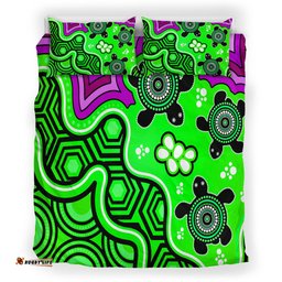 Australia Indigenous Bedding Set - Aboriginal inspired dot art painting with turtle