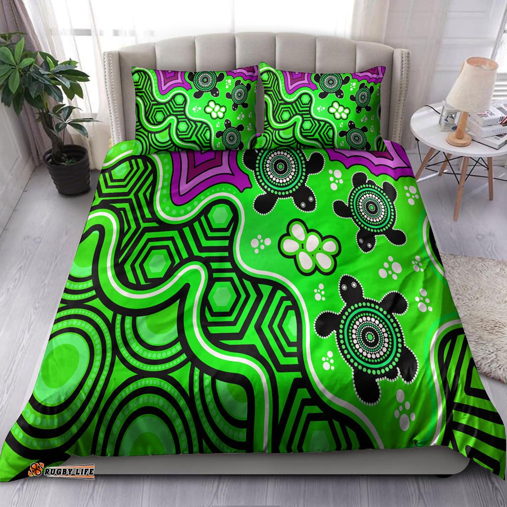 Australia Indigenous Bedding Set - Aboriginal inspired dot art painting with turtle