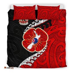 Anzac New Zealand Bedding Set - Lest We Forget Poppy Map Silver Fern Nz