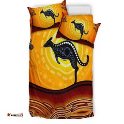 Australia Indigenous Bedding Set - Aboriginal inspired art dot painting with kangaroo