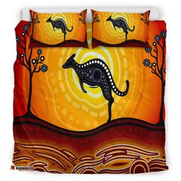 Australia Indigenous Bedding Set - Aboriginal inspired art dot painting with kangaroo