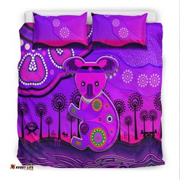 Aboriginal Art Koala Bedding Set Indigenous Unique Vibes - Purple