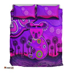 Aboriginal Art Koala Bedding Set Indigenous Unique Vibes - Purple