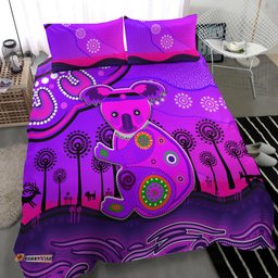 Aboriginal Art Koala Bedding Set Indigenous Unique Vibes - Purple
