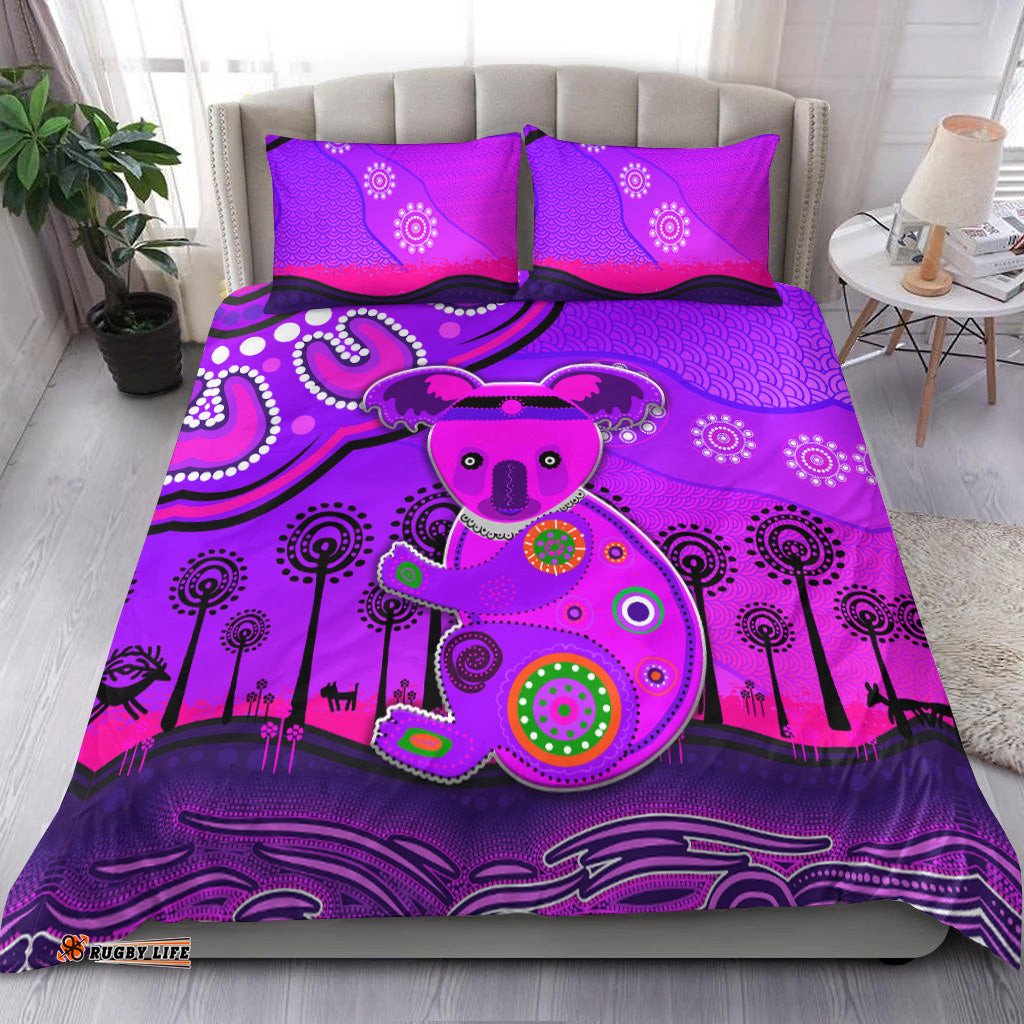 Aboriginal Art Koala Bedding Set Indigenous Unique Vibes - Purple