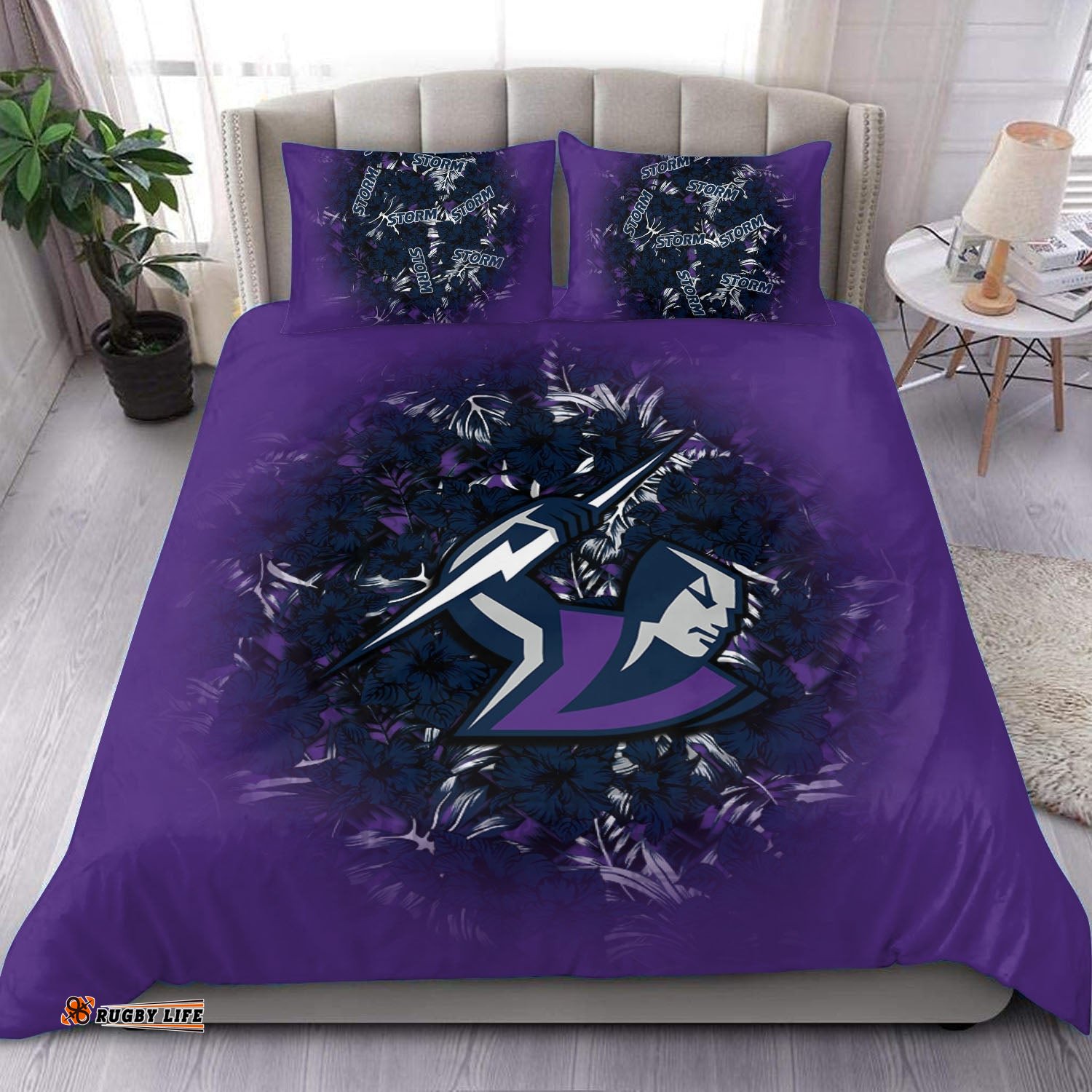 Melbourne Storm Bedding Set Polynesian Hibiscus Tropical Vintage - NRL