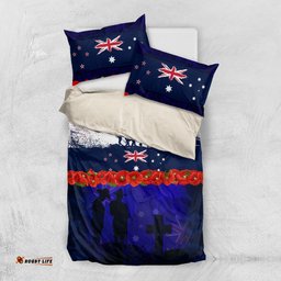 New Zealand and Australia ANZAC Day Bedding Set Lest We Forget Red Poppy Flowers and Soldier