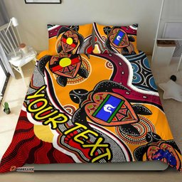 Custom Aboriginal Bedding Set - Indigenous Dots Pattern With Turtle and NAIDOC Flags