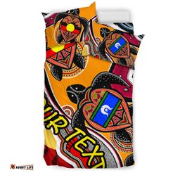 Custom Aboriginal Bedding Set - Indigenous Dots Pattern With Turtle and NAIDOC Flags