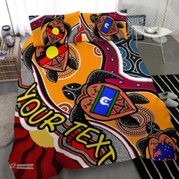 Custom Aboriginal Bedding Set - Indigenous Dots Pattern With Turtle and NAIDOC Flags