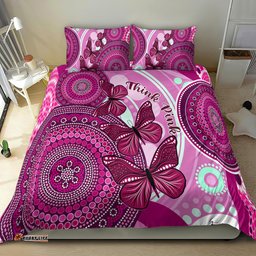 Australia Breast Cancer Bedding Set Indigenous Butterfly No One Fights Alone