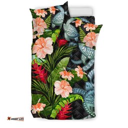 Turtle Bedding Set Palm Leaves Mix Hibiscus