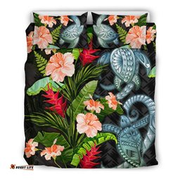 Turtle Bedding Set Palm Leaves Mix Hibiscus