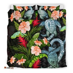 Turtle Bedding Set Palm Leaves Mix Hibiscus