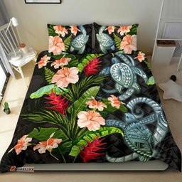 Turtle Bedding Set Palm Leaves Mix Hibiscus