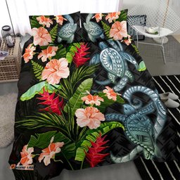 Turtle Bedding Set Palm Leaves Mix Hibiscus