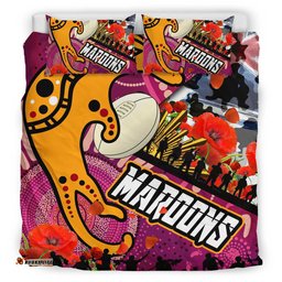 Maroons Rugby Anzac Aboriginal Bedding Set - Maroons Aboriginal Pattern with Anzac Day Poppy Flower Bedding Set